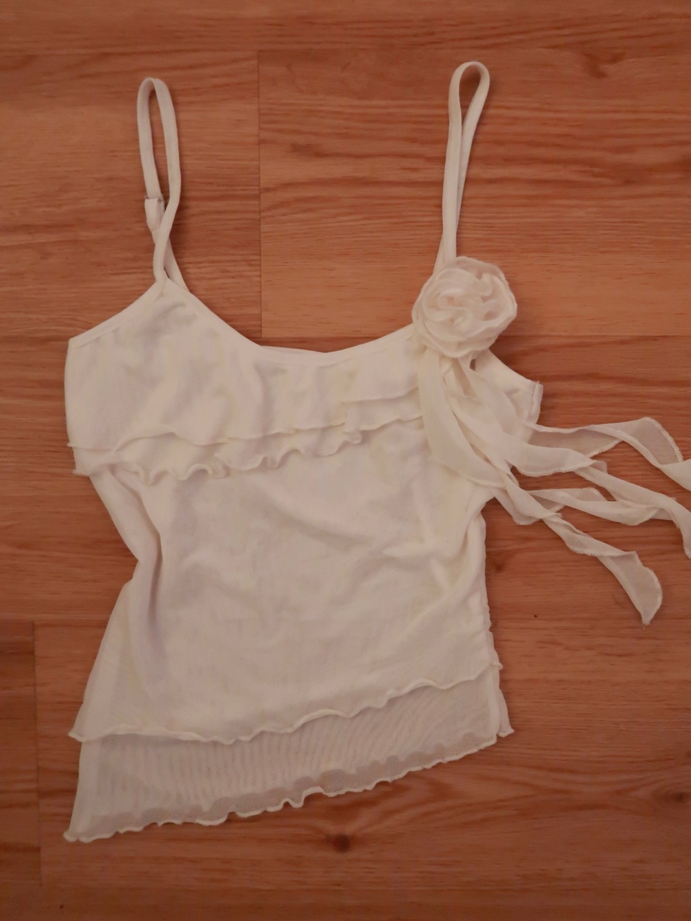 Vintage Women's Cream Spaghetti Strap Camisole with Floral Detail